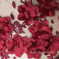 Tela colorida do bordado da flor 3D para o vestido